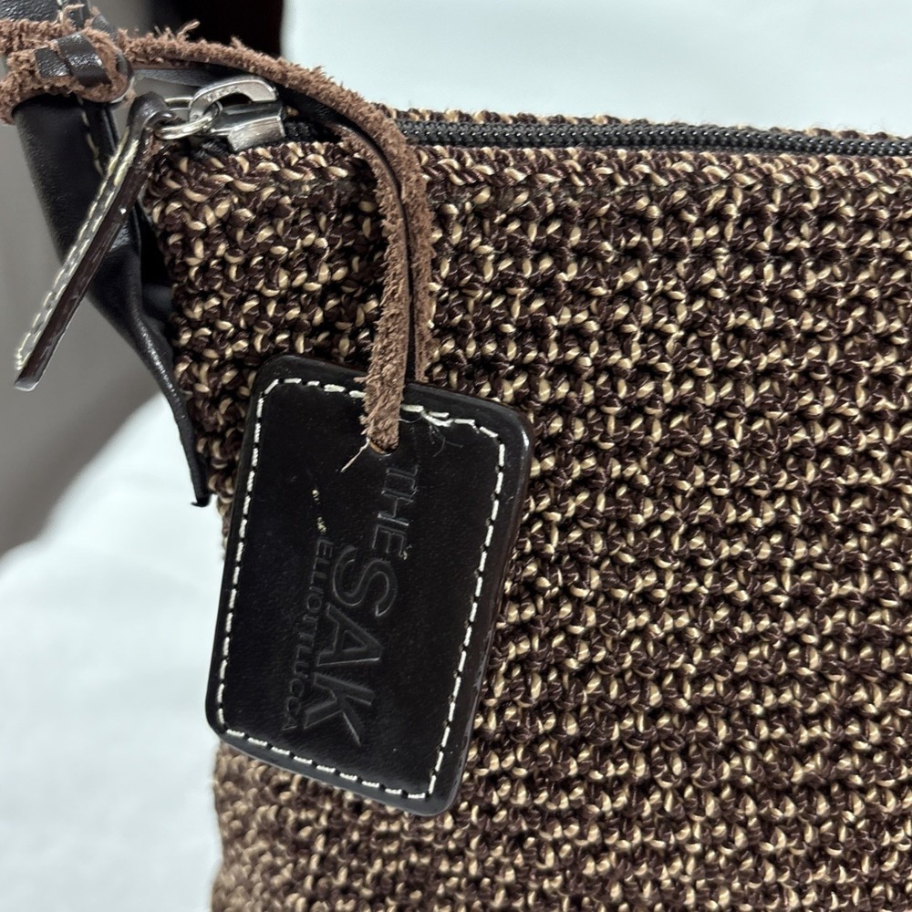 VTG Y2K The Sak Elliot Lucca Woven Knit Hobo Shoulder Bag Brown Black Trim - Picture 3 of 9